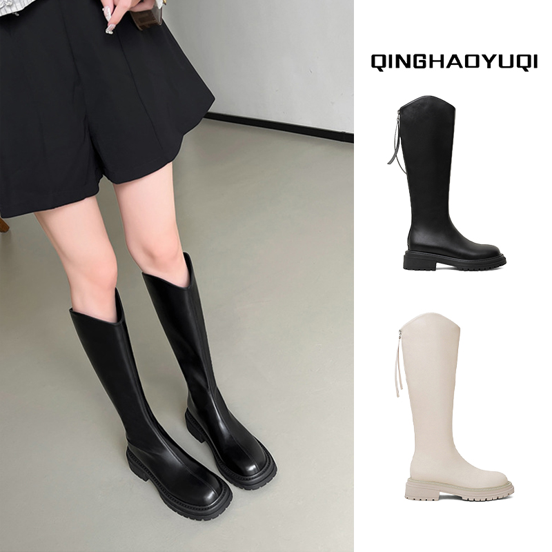 女靴~V口弹力显瘦不过膝长靴2025秋冬季新款高筒靴厚底骑士靴百搭