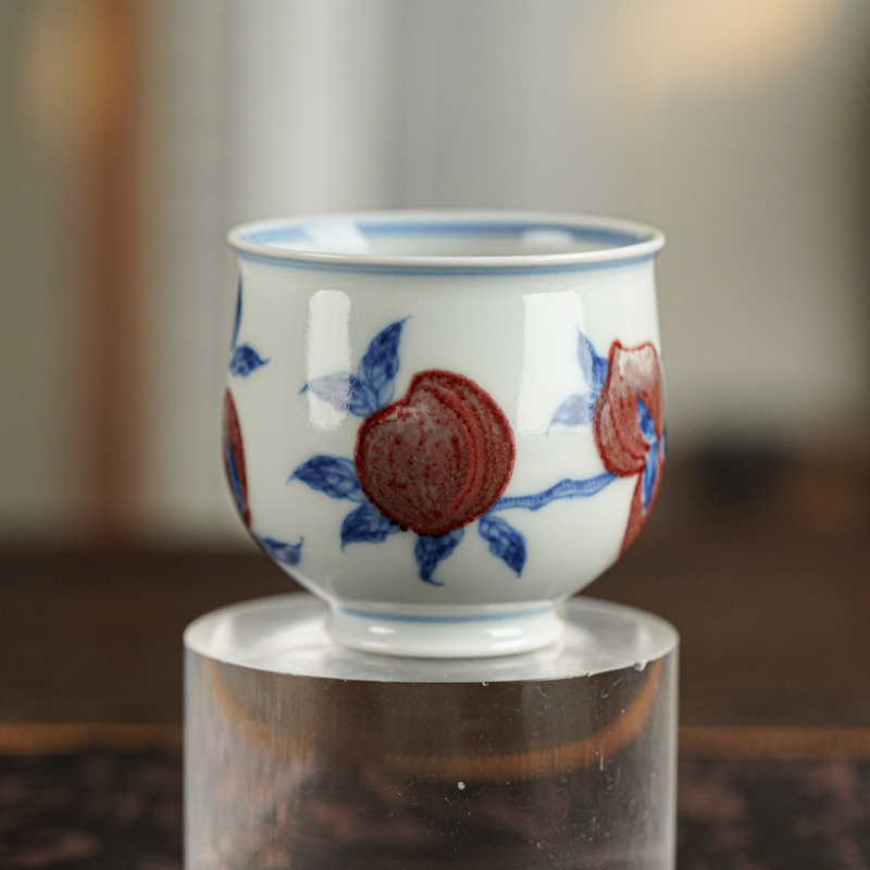 【央广非遗】望月怀古釉里红桃子单杯 wyhg512景德镇茶具茶道