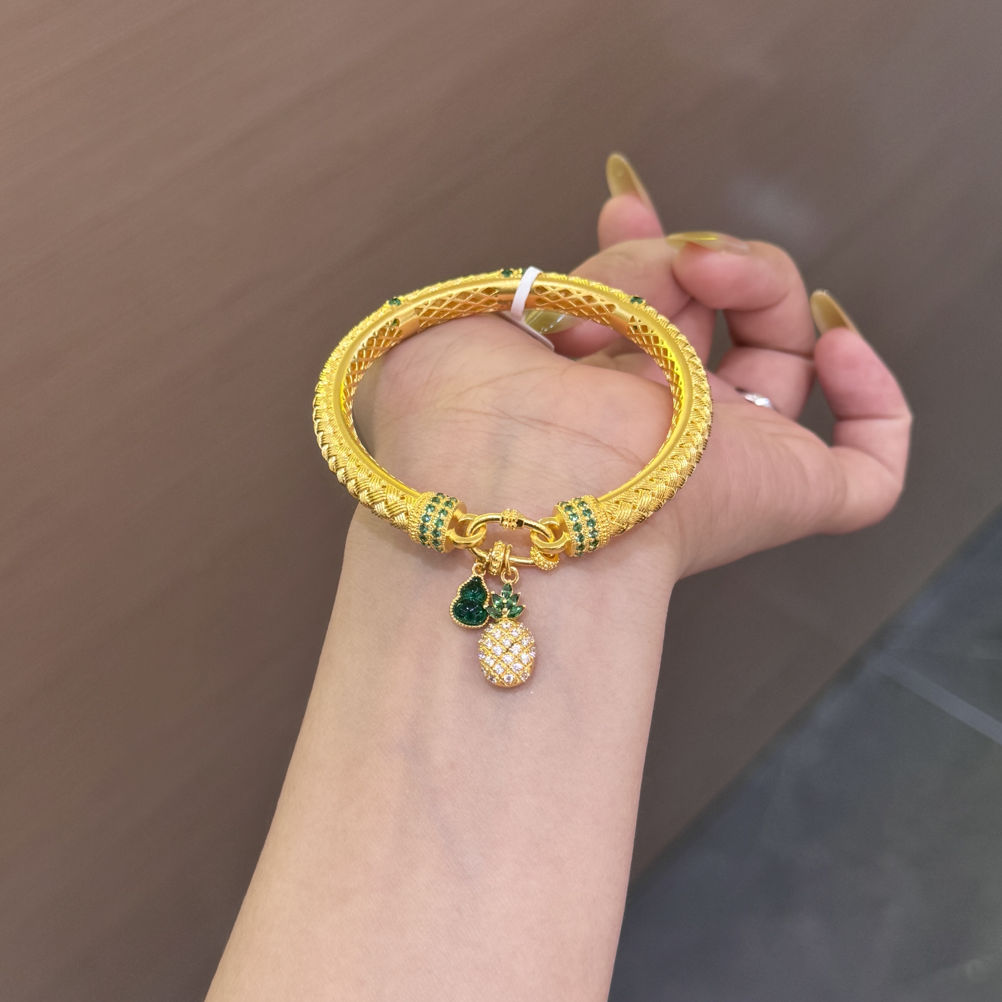 【菠萝珠宝】足金999 时尚点钻编织Diy菠萝提溜手镯 净金重：51.58克