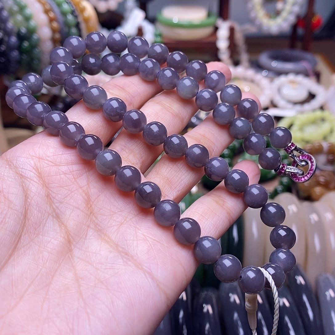 和田玉未镶嵌福利补贴浓烟紫妈妈项链8m