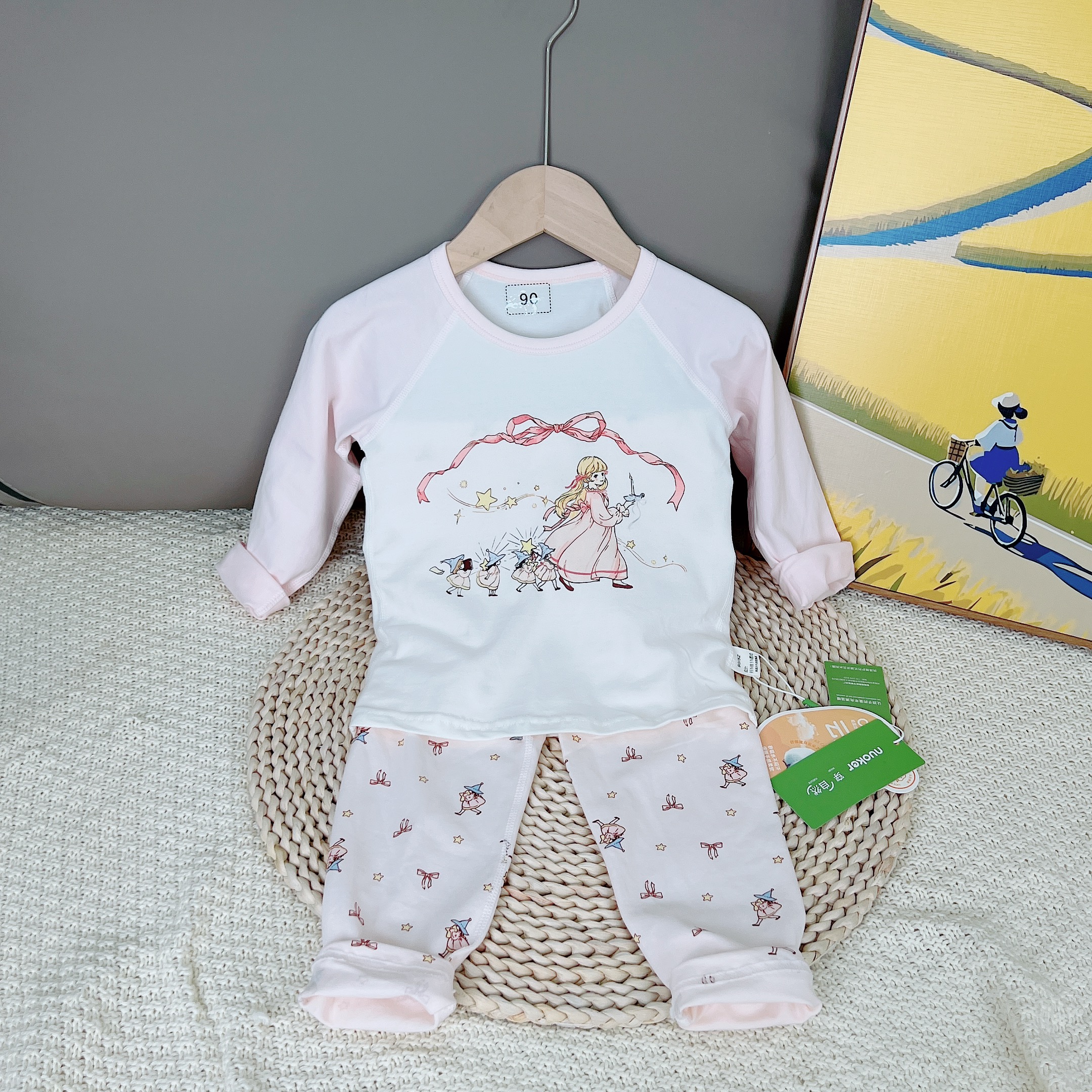 透气韩版卡通风保暖满印8807婴儿内衣女宝秋衣秋裤套装儿童秋季