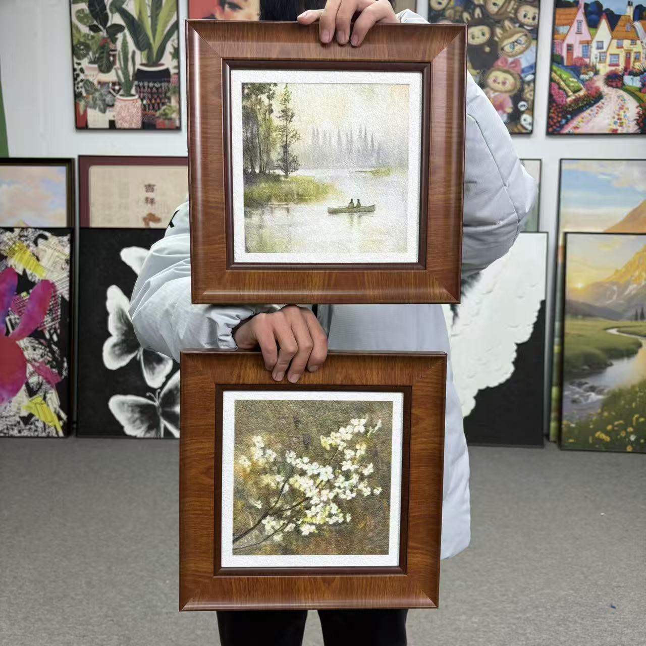 轻法式风苹果花客厅装饰画复古绿色风景小众餐厅挂画3030