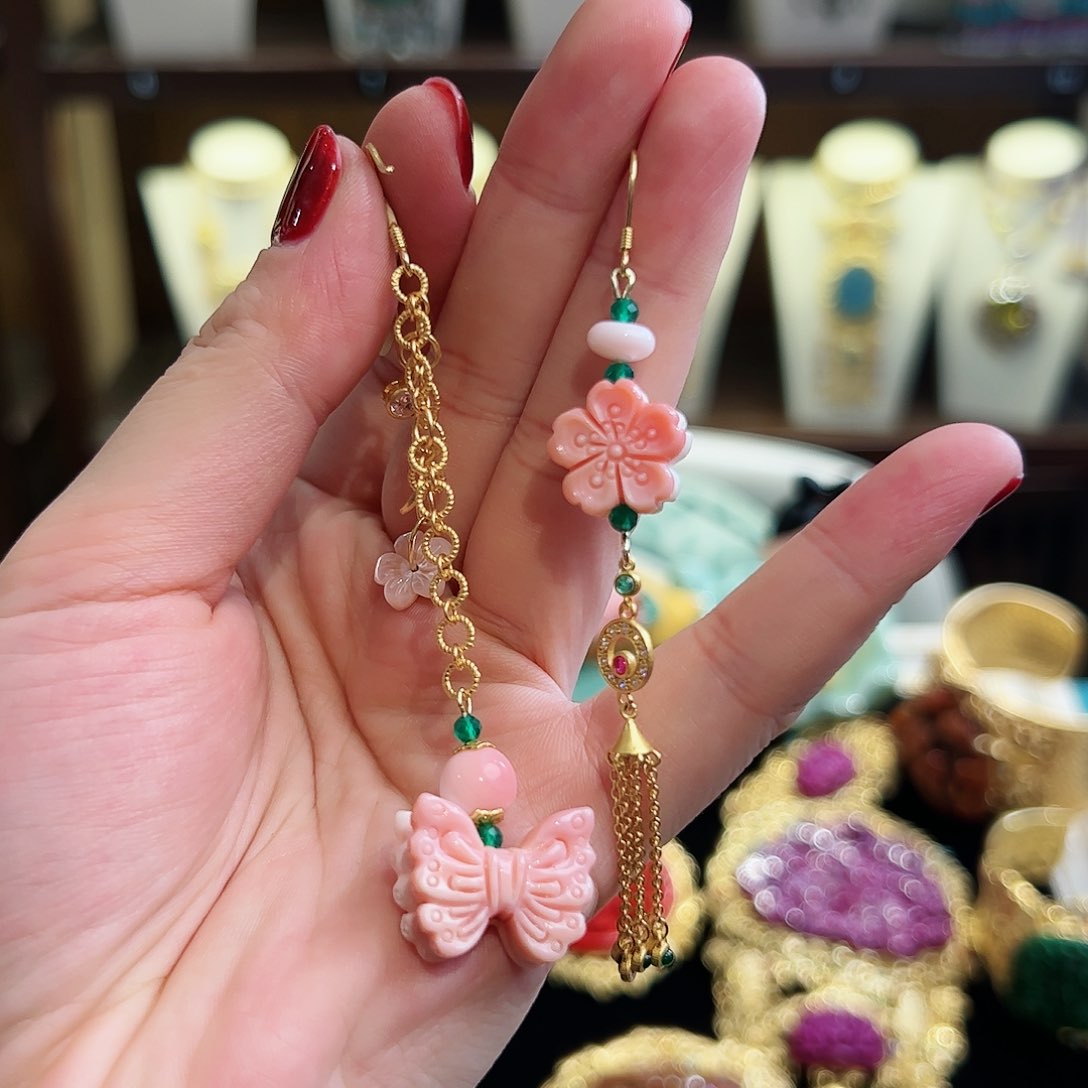 贝壳耳环银S925镶嵌耳环