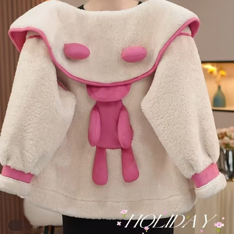 女童秋冬外套2025新款儿童洋气时髦小熊冬季皮毛一体保暖加厚上衣