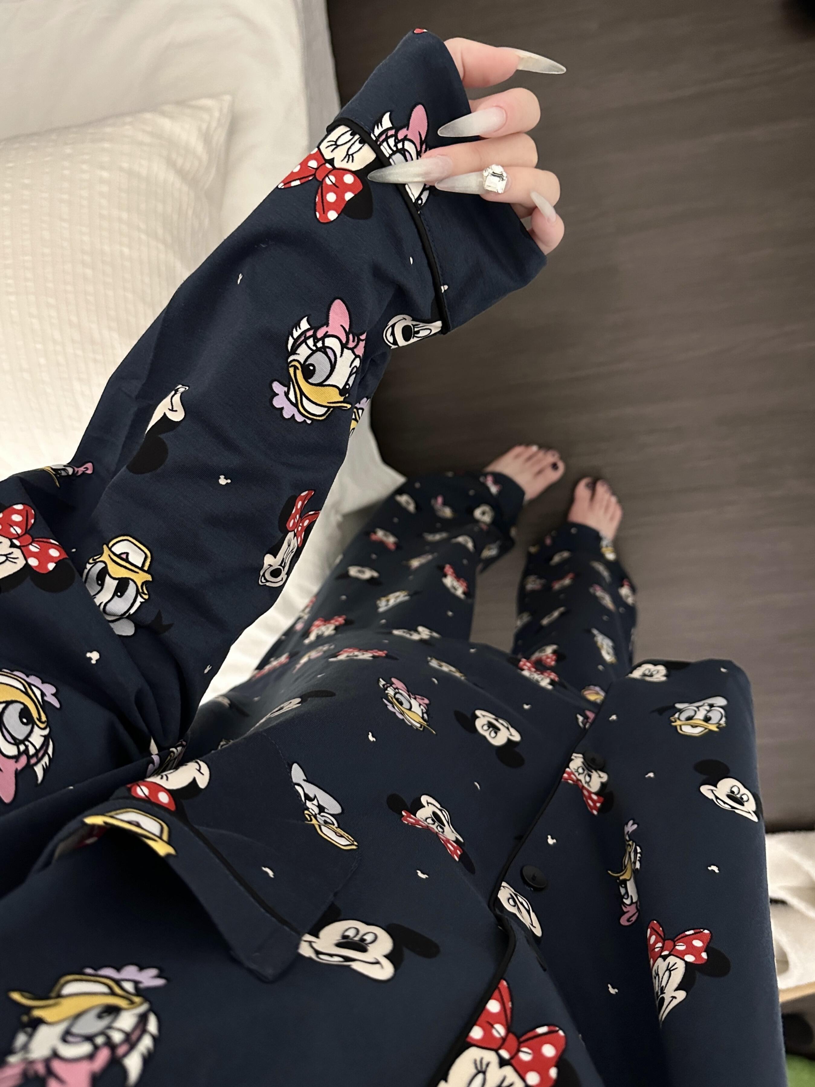 ins少女甜美可爱卡通米奇睡衣女春秋新款长袖长裤家居服可外穿