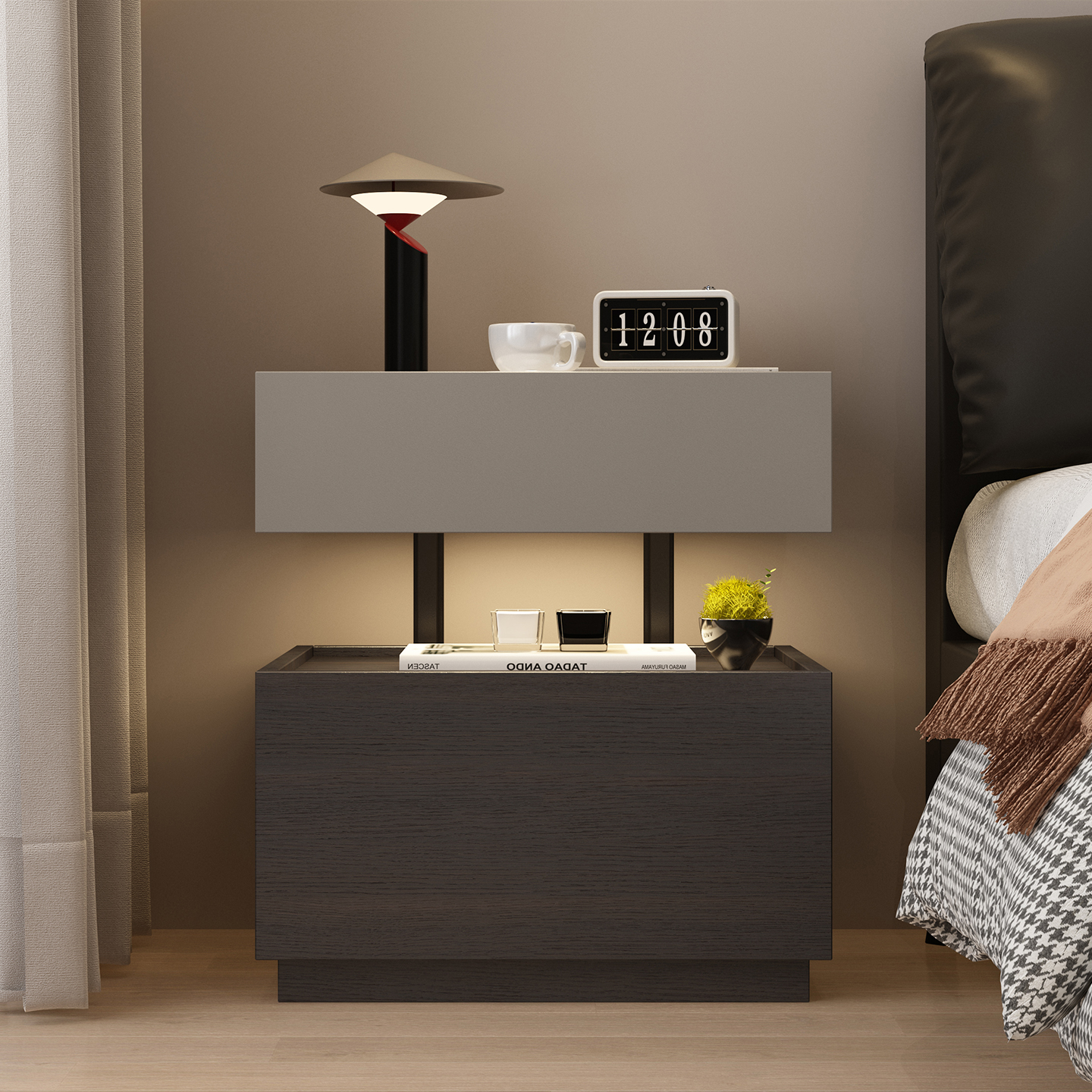 沐之家暗格隐藏式抽屉床头柜多功能收纳柜卧室高级感储物柜床边柜