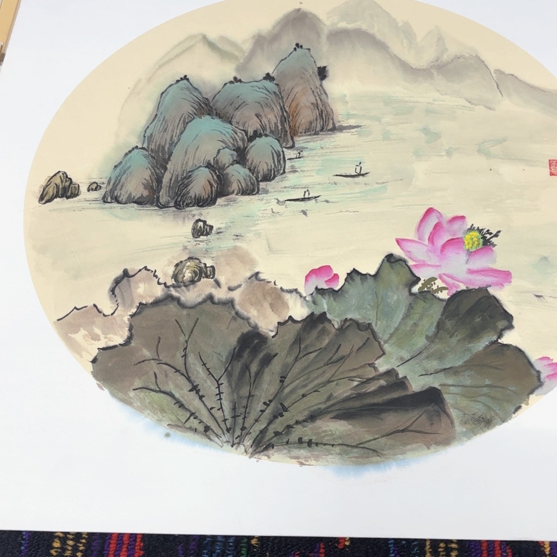 国画比**道斗方卡纸山水朱