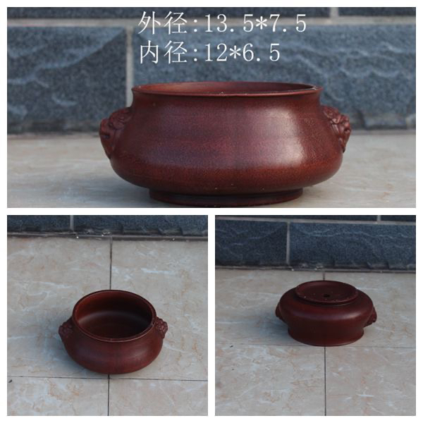 紫砂花盆仿古铁画轩圆形斗盆兽面盆景绿植花卉盆栽