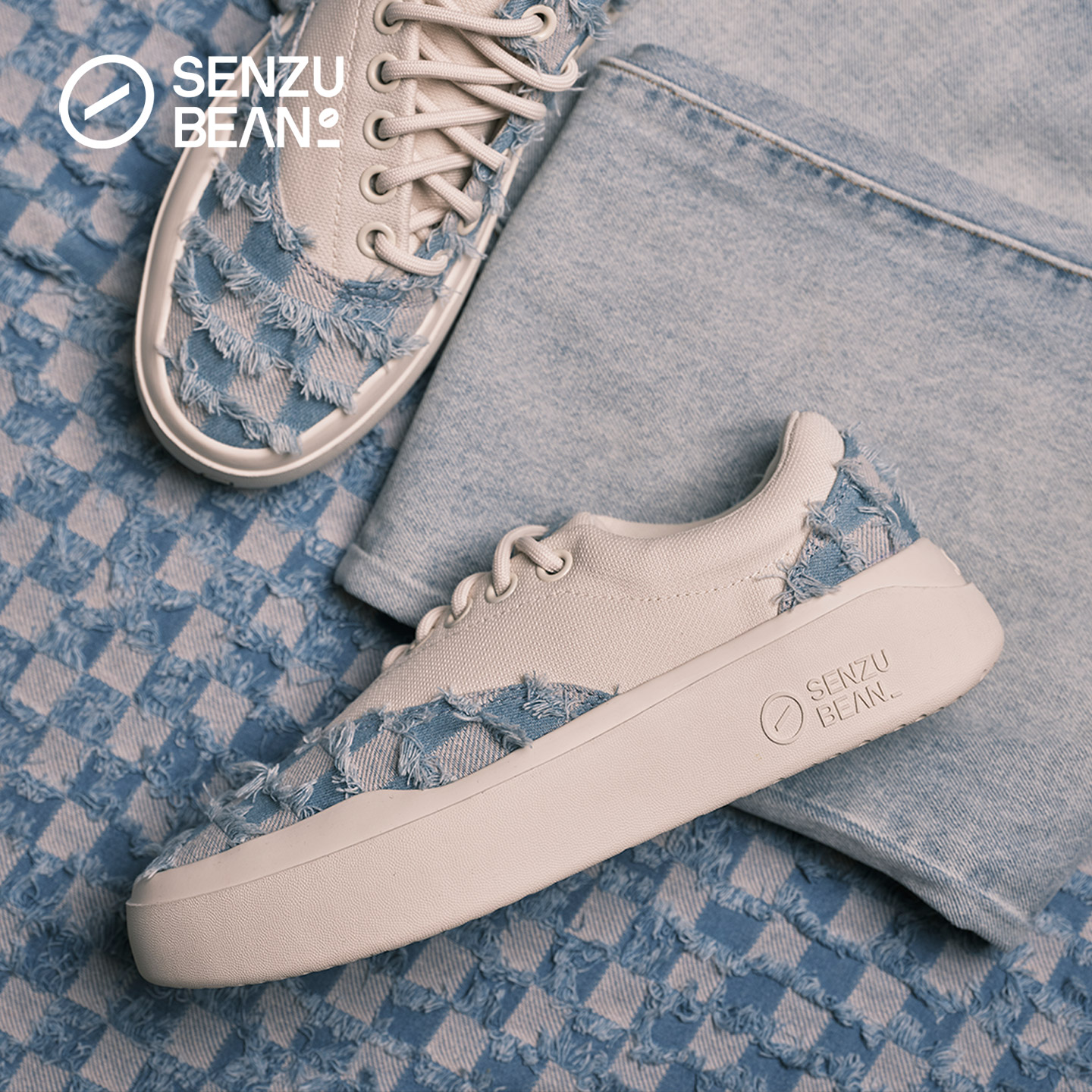 SENZU BEAN Slant era蓝格流苏板鞋男女同款SZB休闲鞋防滑低帮鞋