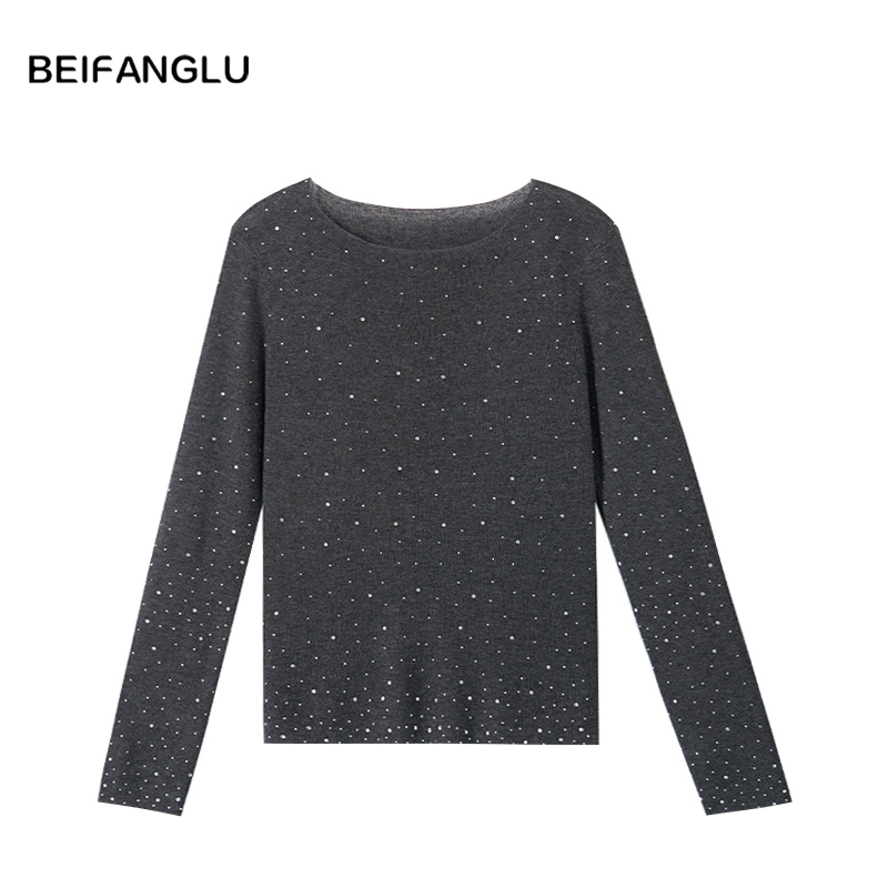 北方鹿【元旦新春系列】三醋酯天丝羊绒满天星烫钻打底衫M97C213601