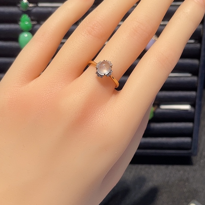 翡翠18K金镶嵌戒指翡翠戒指