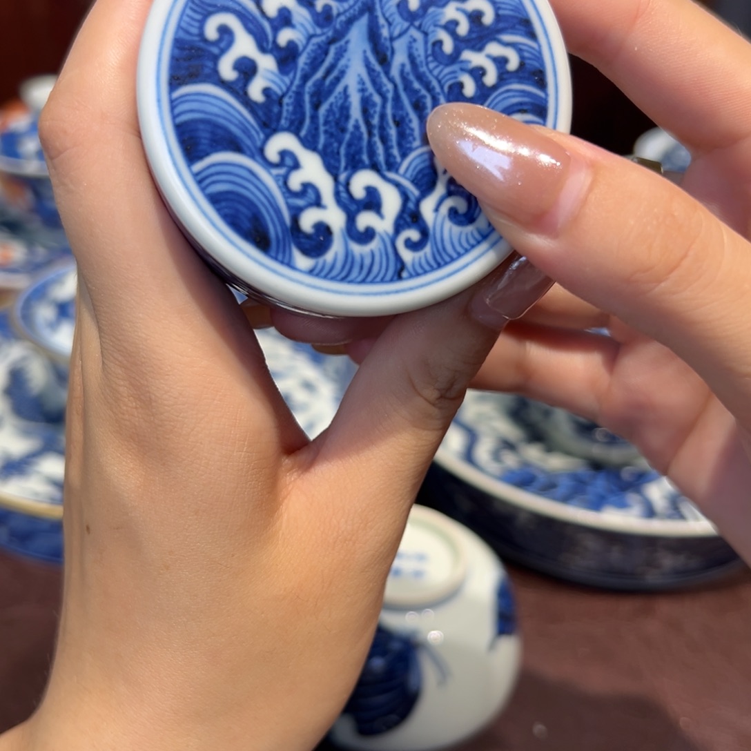 青花雯华堂手绘盖置
