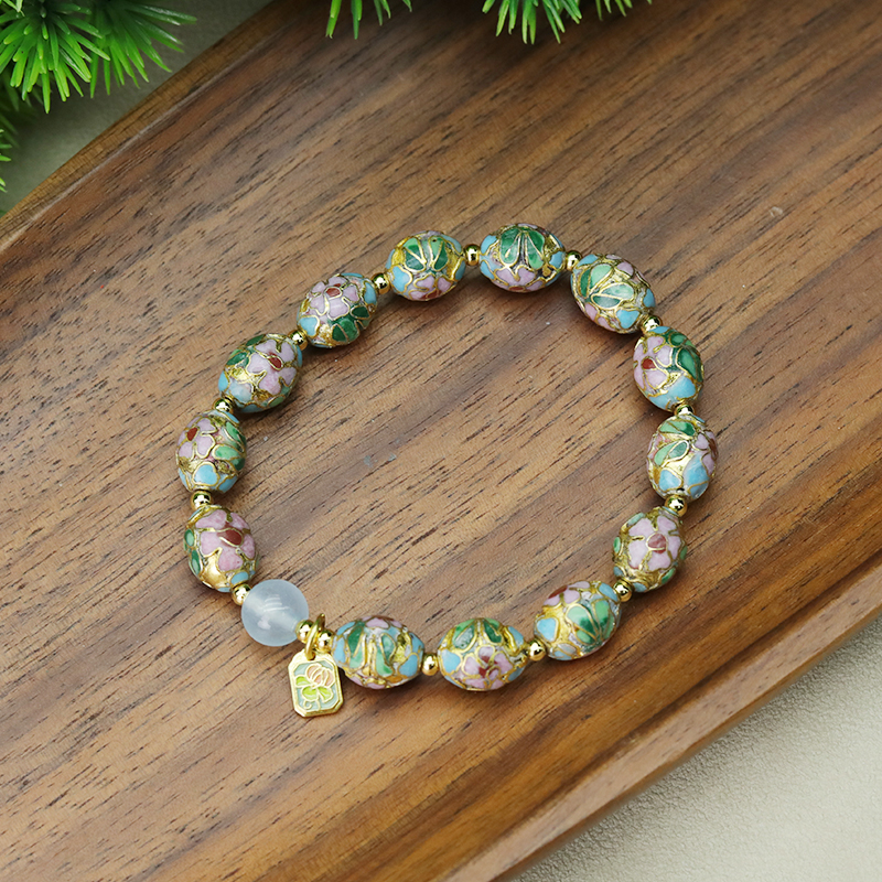 景泰蓝金地枣珠手串