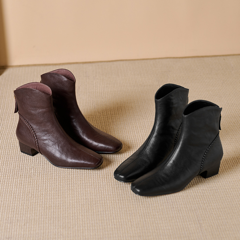 T 塔时尚单靴后拉链短靴百搭显脚小女士短筒靴秋冬冬季