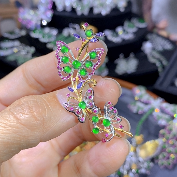 翡翠戒指银S925镶嵌天然翡翠