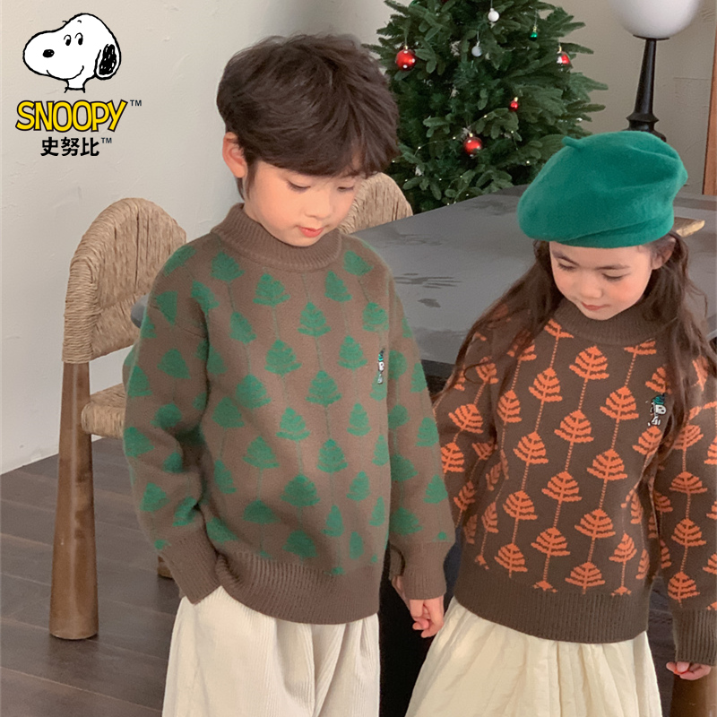 Snoopy/史努比男童毛衣女孩儿童宝宝秋冬款加厚圆领洋气针织衫潮