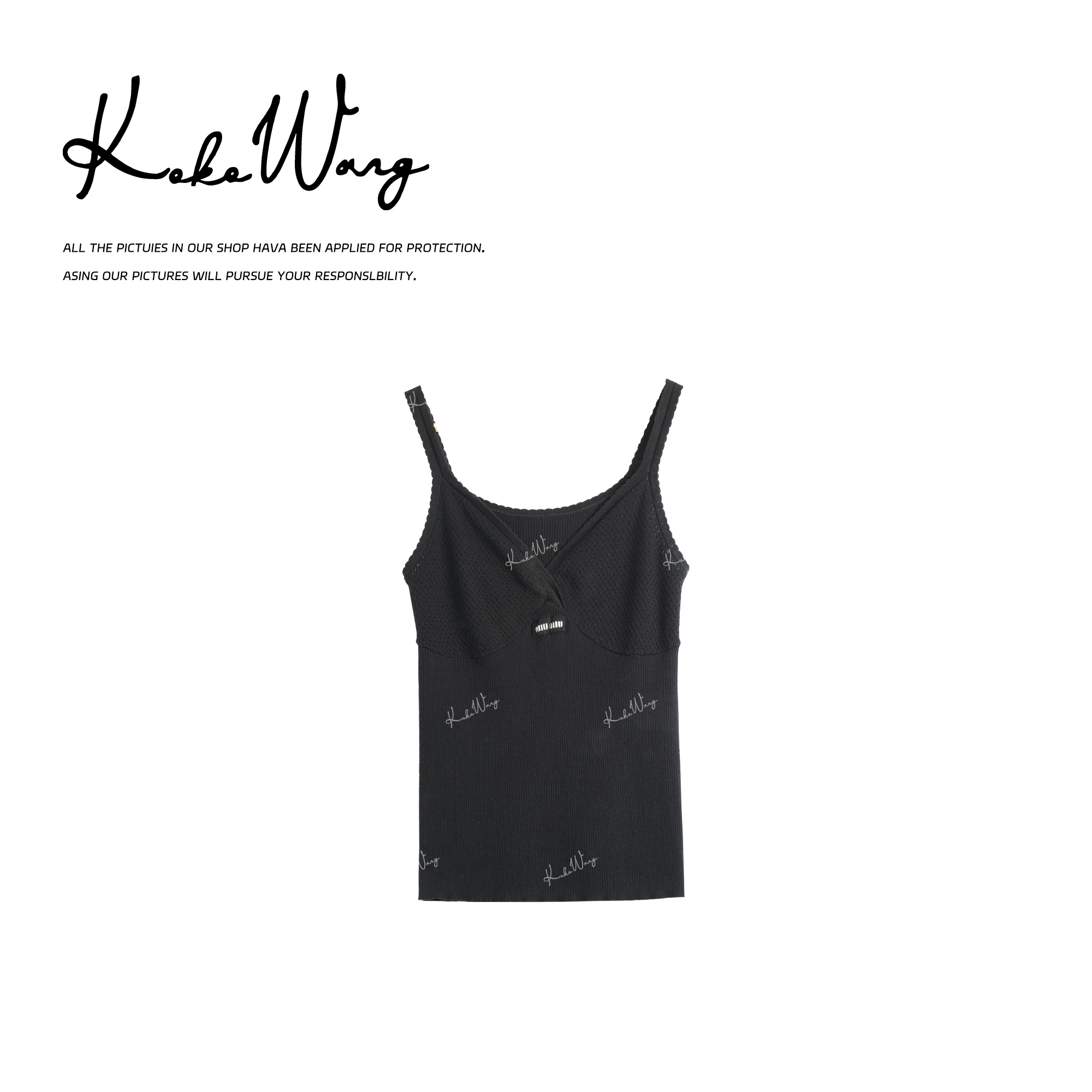 KOKOWANG 秋冬甜美温柔风深V针织精梳棉百搭吊带背心X6515H03N20