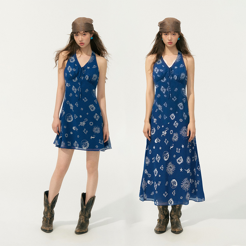 SOMESOWE【李兰迪徐若晗同款】度假风V领背心连衣裙碎花长裙女装
