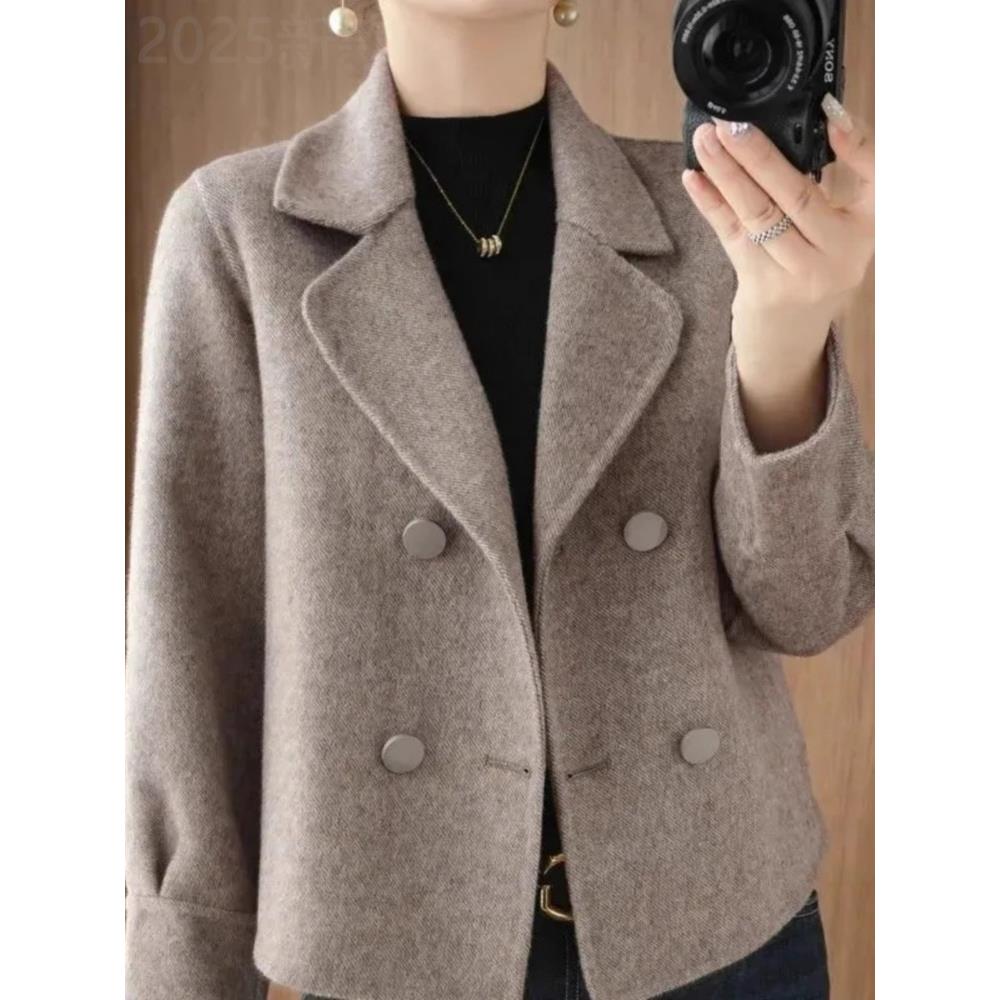 毛呢外套女2025新款秋冬西装领小香风双面新款大衣女士小个子短款