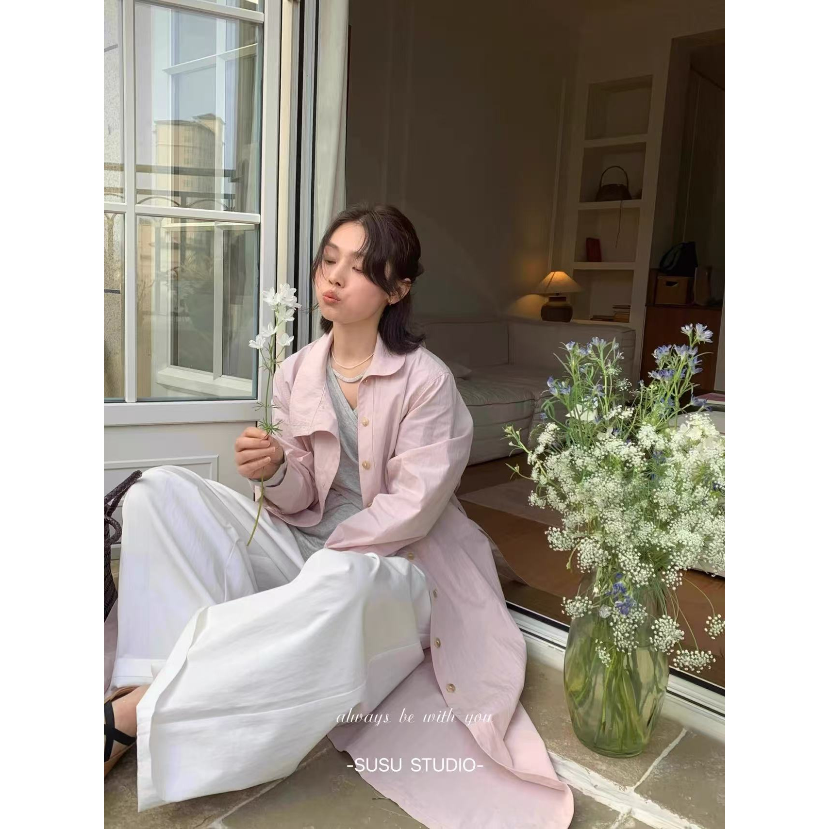 九佳 是裙也是风衣韩系高级经典拼接立领袖口格子撞色外套风衣