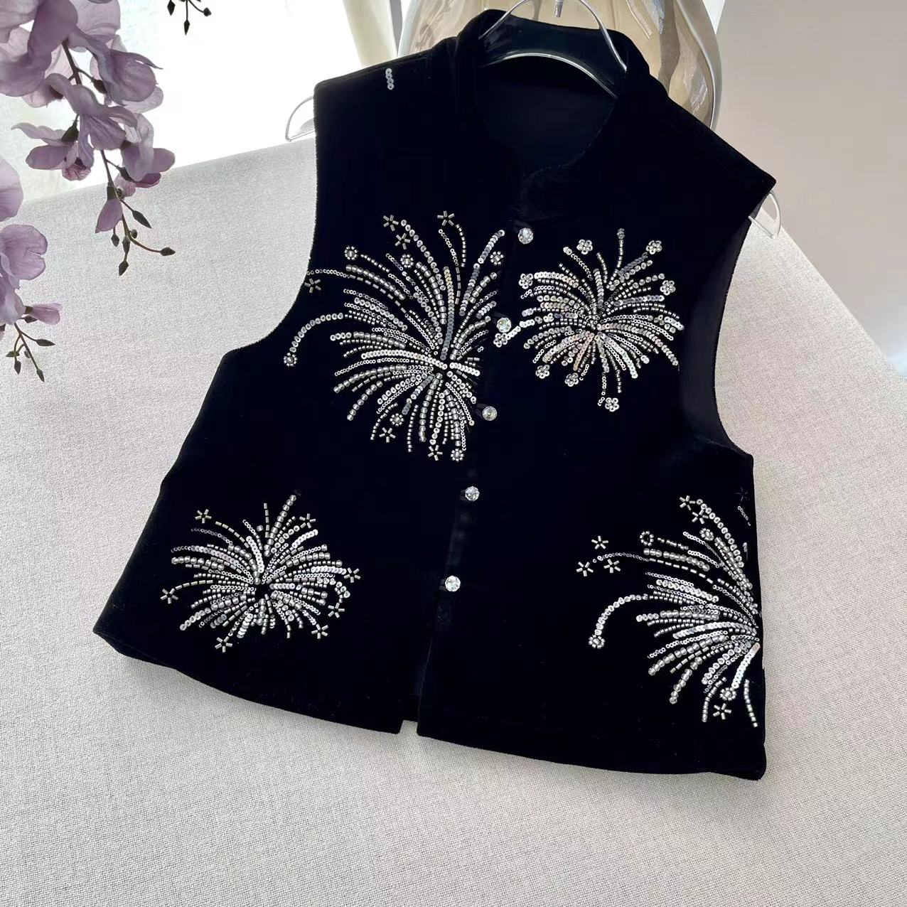 【喜儿定制】早秋新款黑色烟花马甲汉服休闲中大童休闲气质