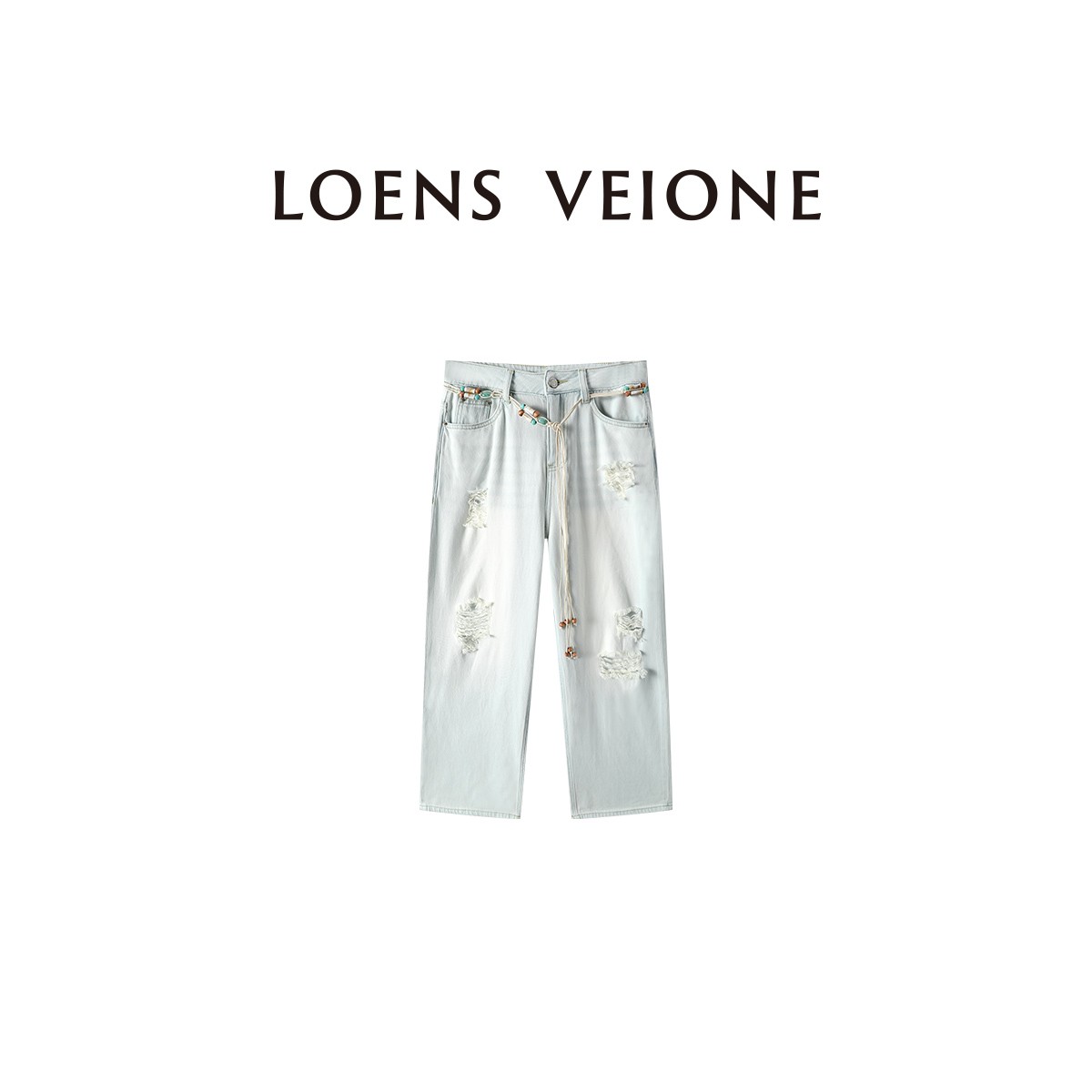LOENS VEIONE/罗拉 设计师款带腰带水洗破洞牛仔裤25CVBG0221Y