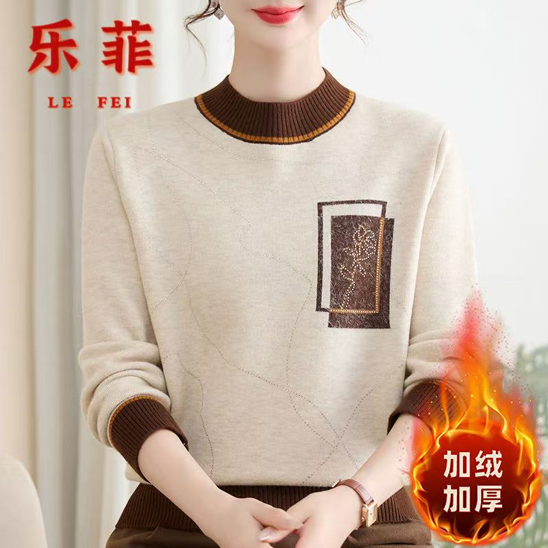 新款妈妈装时尚百搭打底冬季中老年妈妈装时尚洋气套头保暖针织衫