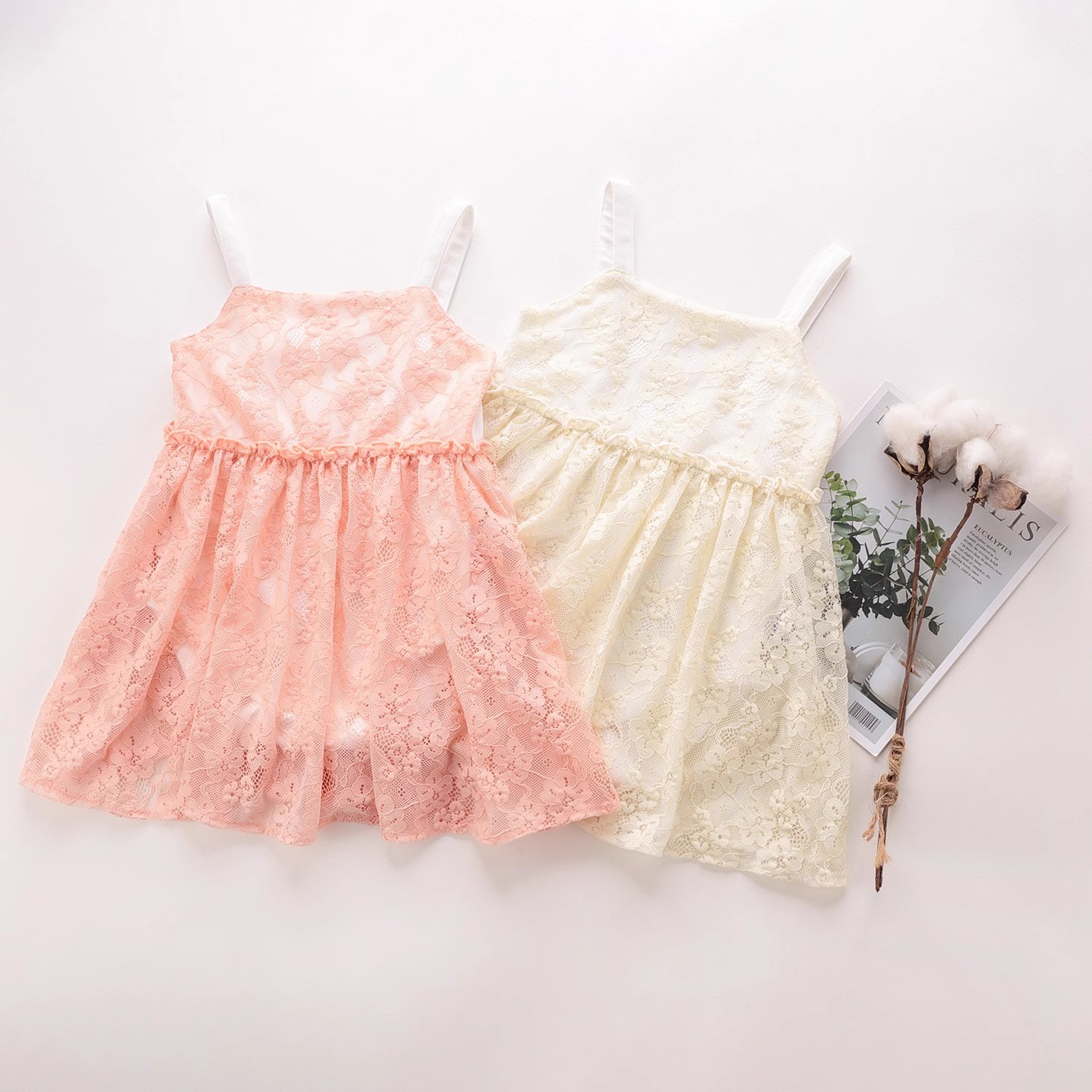 拉比女童上衣洋气公主袖甜心蝴蝶结连衣裙,梦幻吊带连体衣