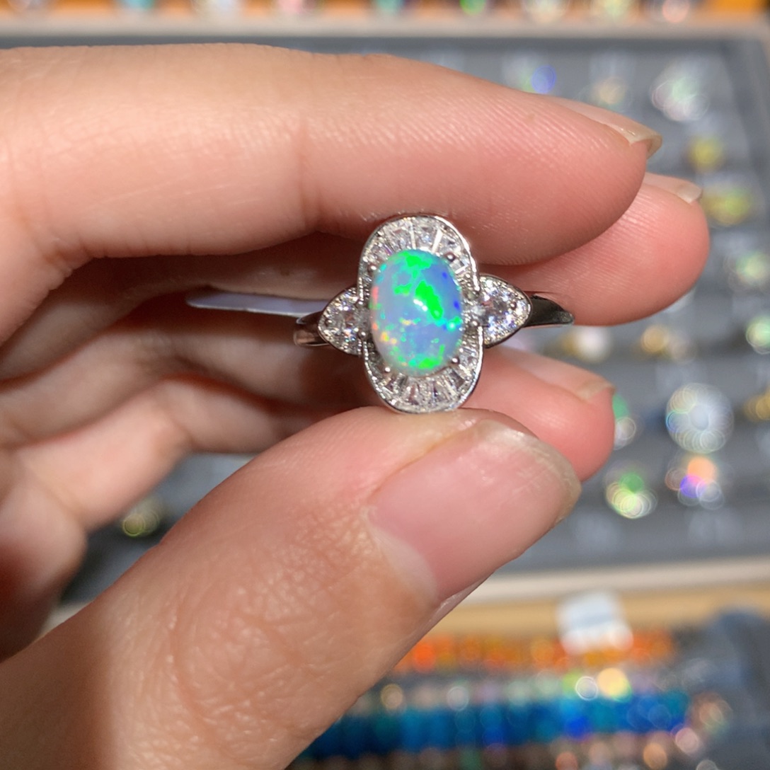 银S925镶嵌欧泊欧泊戒指y