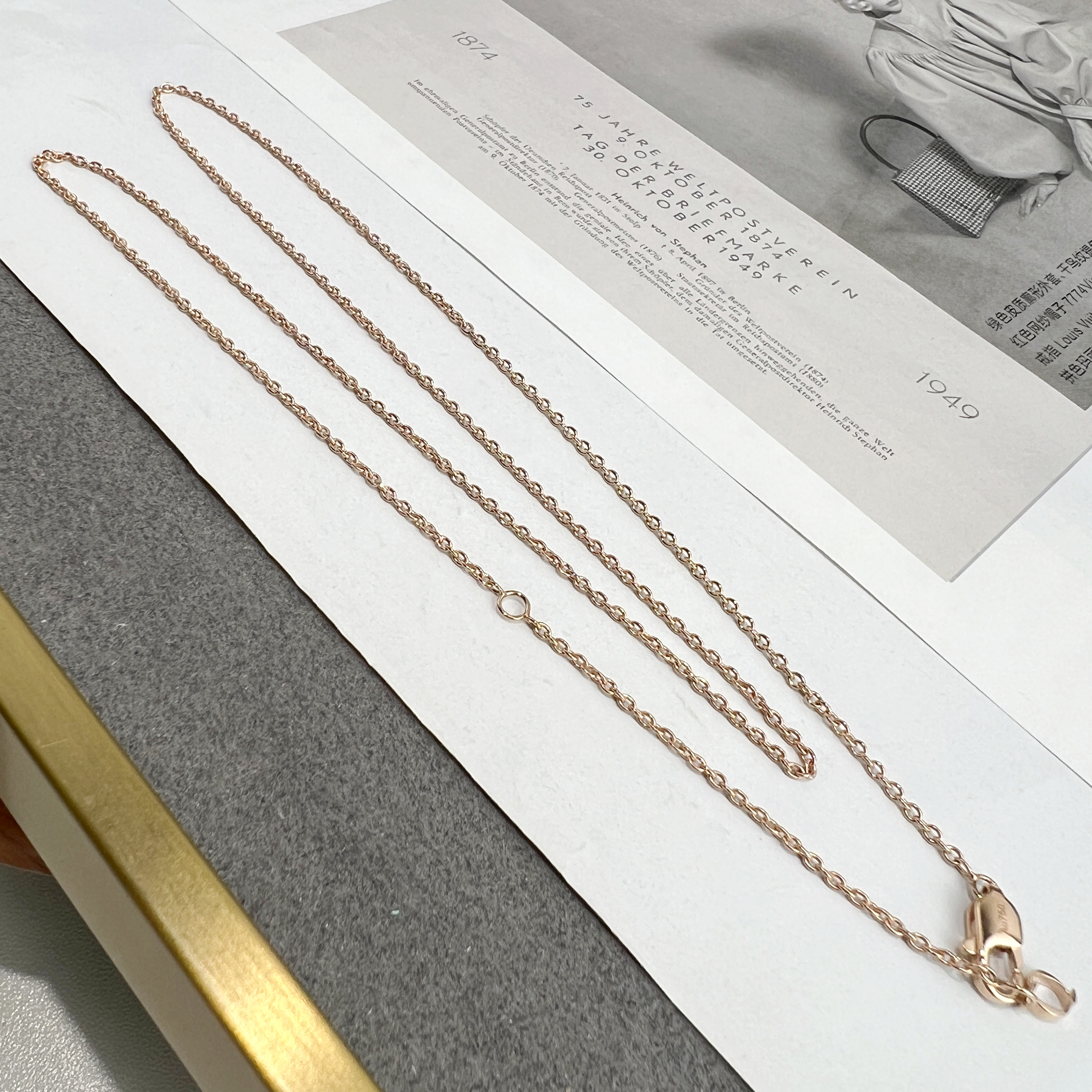 18K金素金链4g毛衣链50cm【大号葫芦吊坠搭配项链】玫瑰金粗链重金