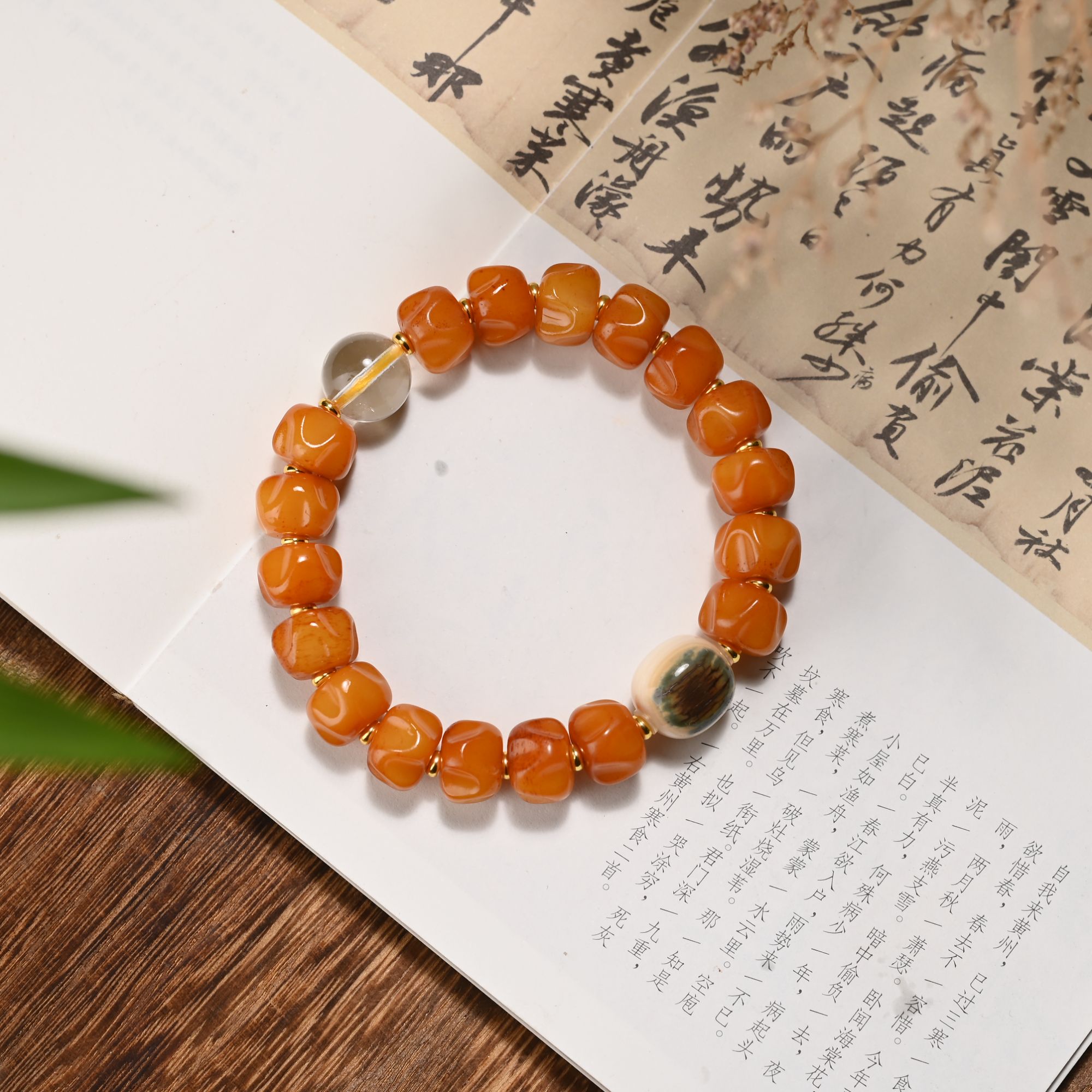 【吾心原创】男/女通代高原牦牛骨搭配猛犸蓝眼睛单株手串百香籽款