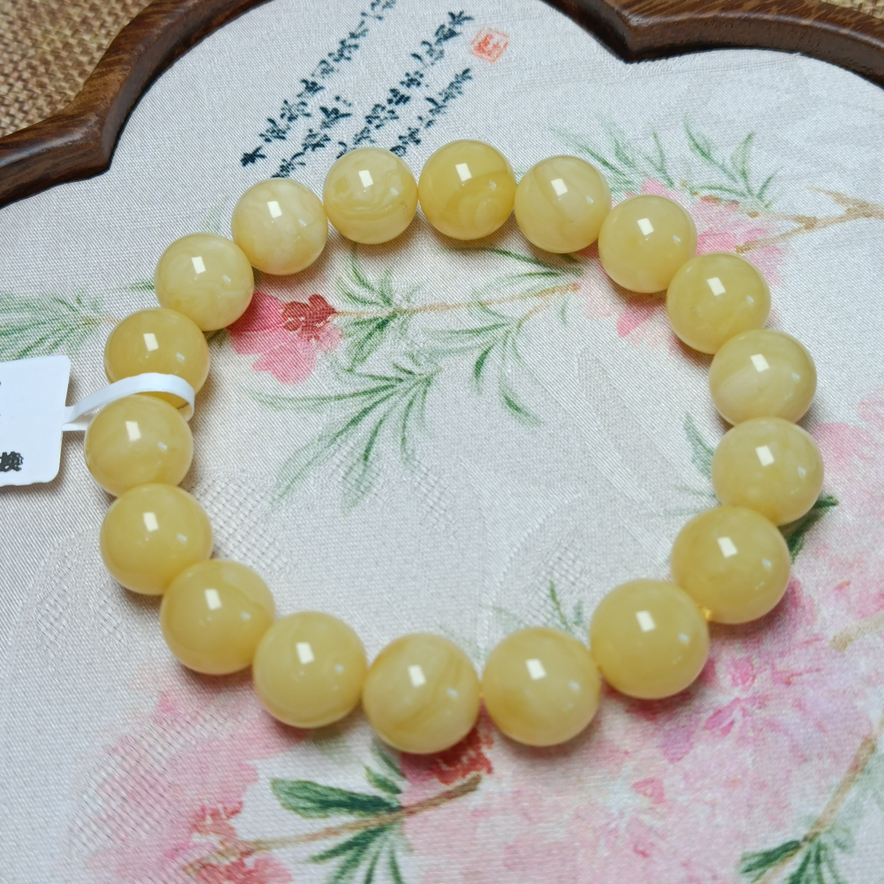 10+天然浓蜡奶黄蜜蜡圆珠手串~俄料~原矿~浓郁~4977