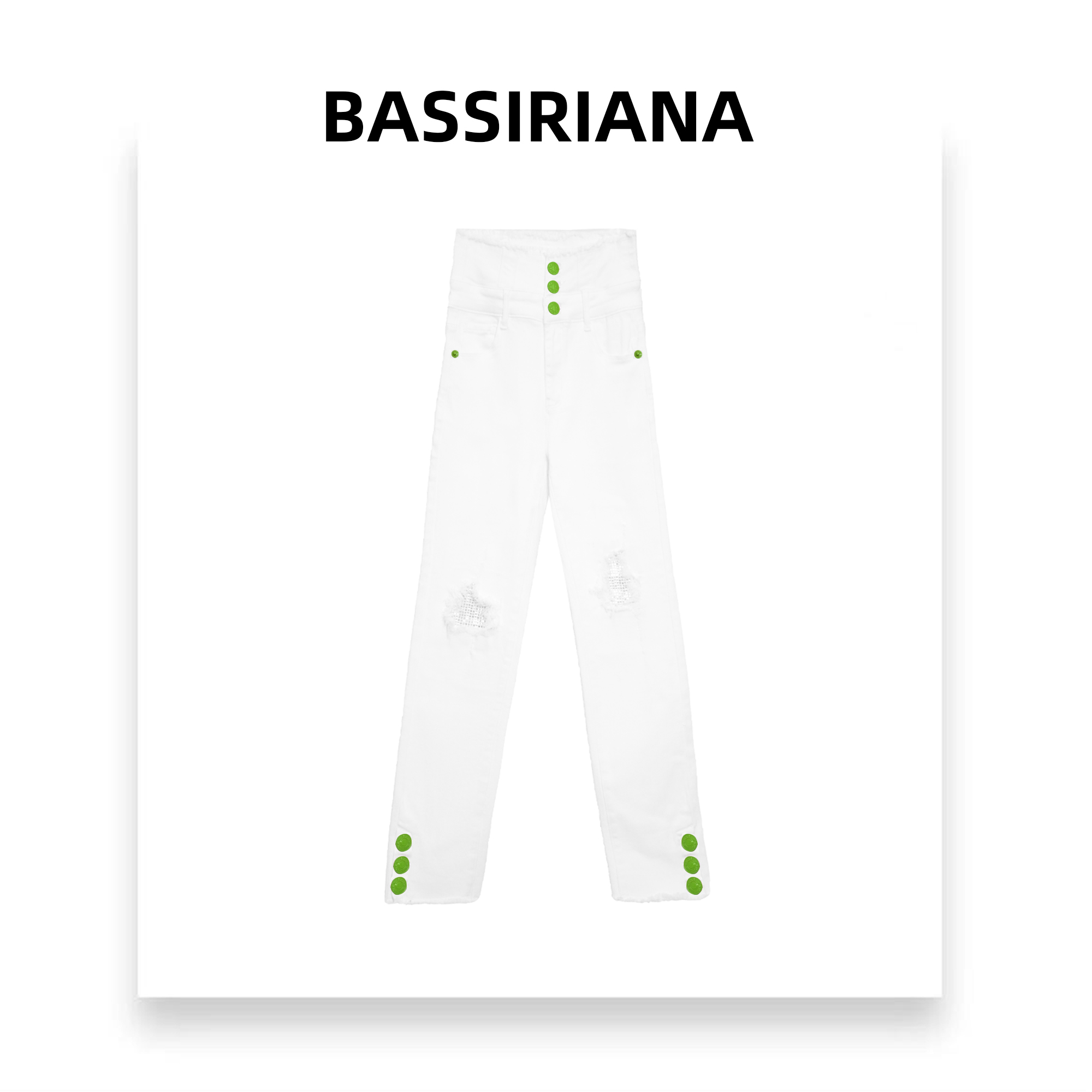 DD【BASSINIANA】高腰设计师款个性磨旧破洞时尚牛仔裤211440