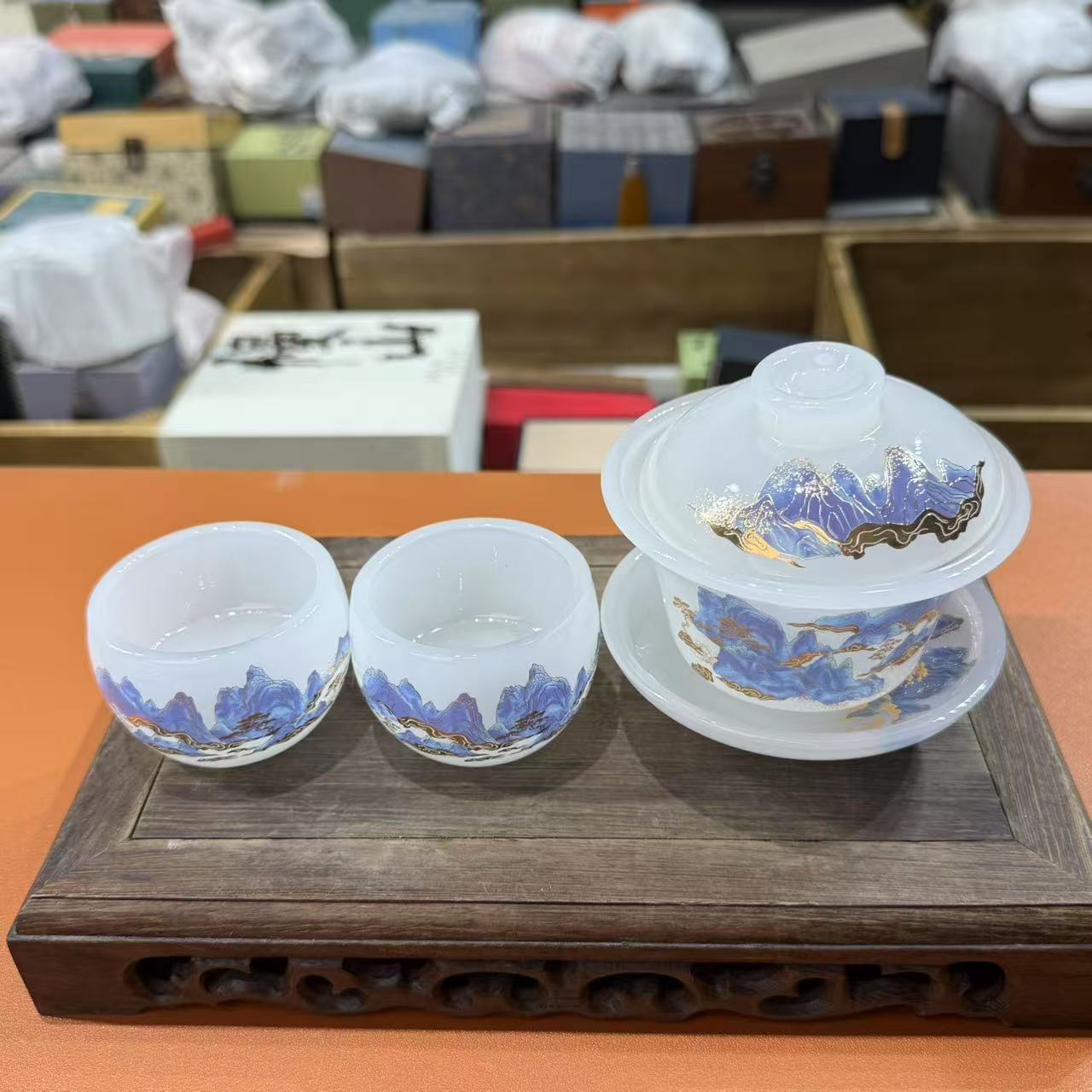 琉璃三才盖碗加俩杯  1455