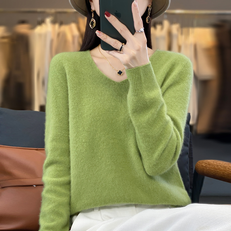 【商场同款】经典一线成衣羊毛衫女V领套头打底百搭毛衣针织衫