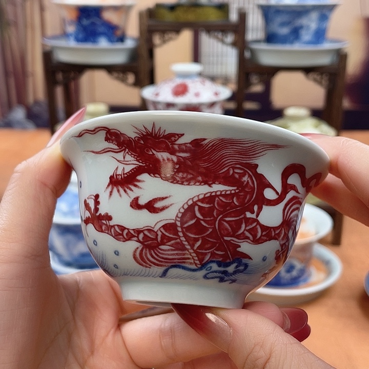 陶摆件鱼化龙压手杯