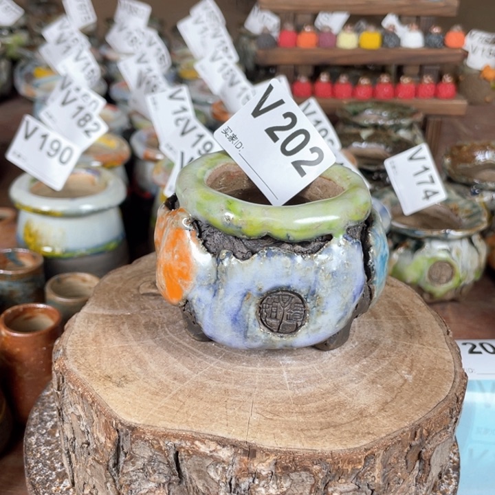 紫砂花盆孤品 不规则油画山石小包子 内口4