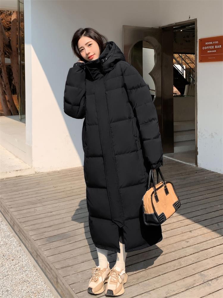 2025年新款冬季羽绒服男女同款黑色超长款到脚踝过膝加厚大码宽松