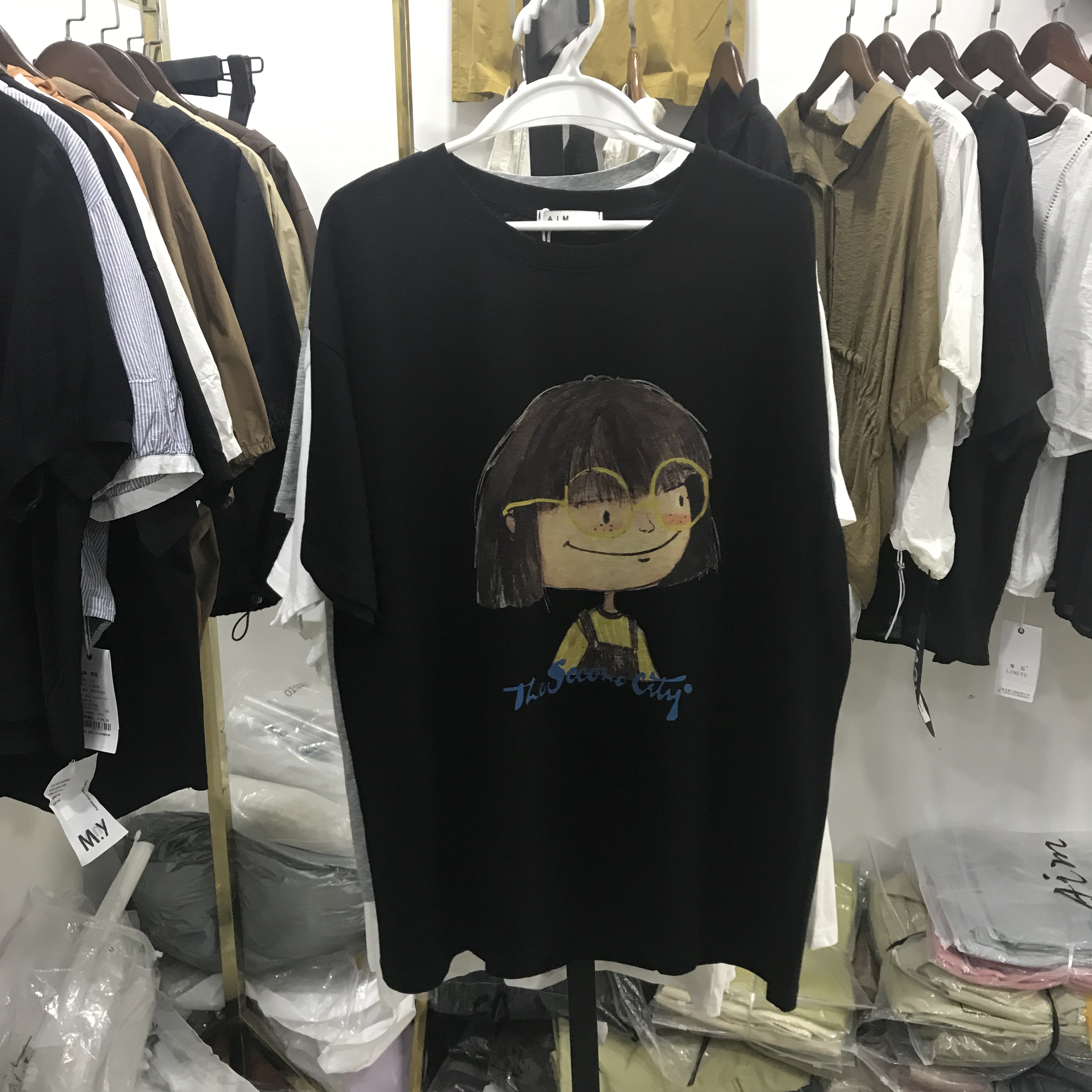 短袖印花卡通宽松型常规圆领T恤夏季套装宽松时尚运动