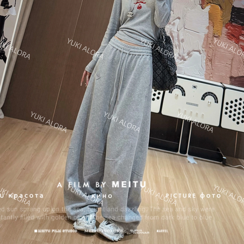 2025春季新款松紧腰休闲裤卫裤百搭阔腿裤显瘦高腰