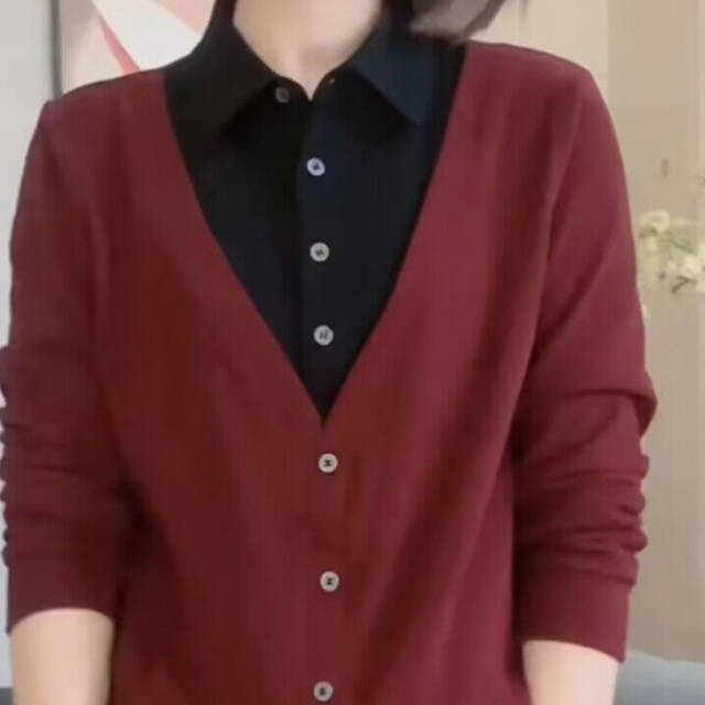 妈妈的衬衫领拼接假两件套双面丝绒底衬衫时尚女士秋冬t恤百搭女