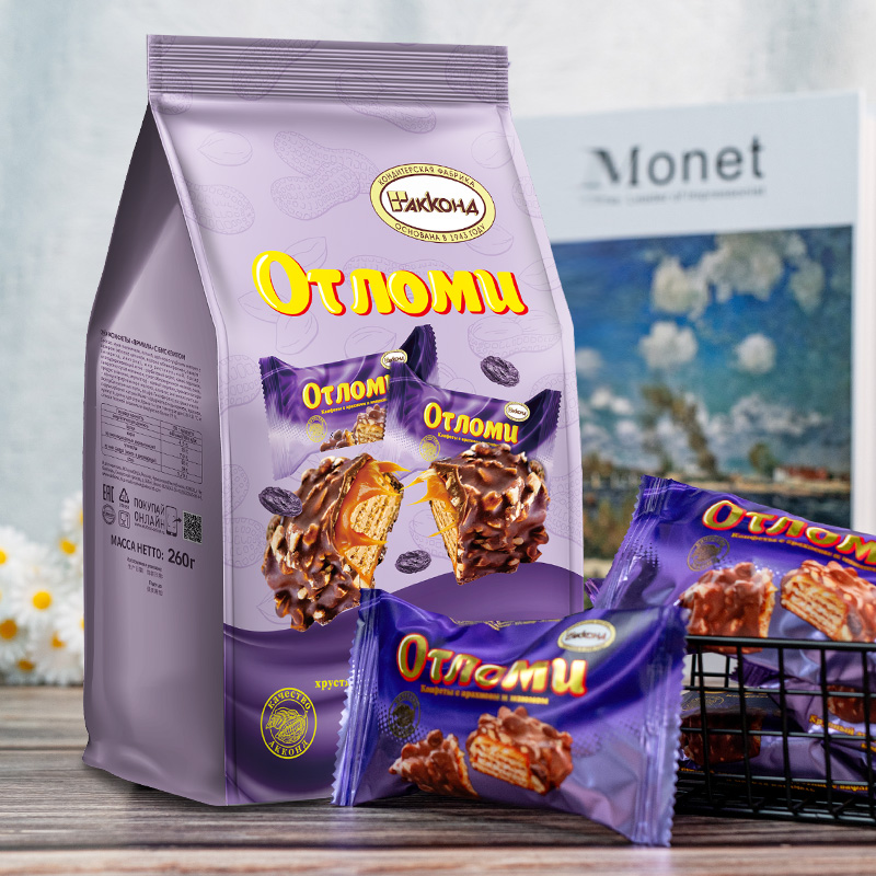 俄罗斯原装进口奥特巧克力花生葡萄干味能量棒260g袋装早餐零食