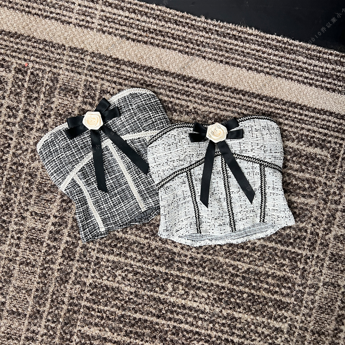 【QYM】小个子抹胸垫打底衫上衣吊带短款性感显瘦收腰小香风纯欲风