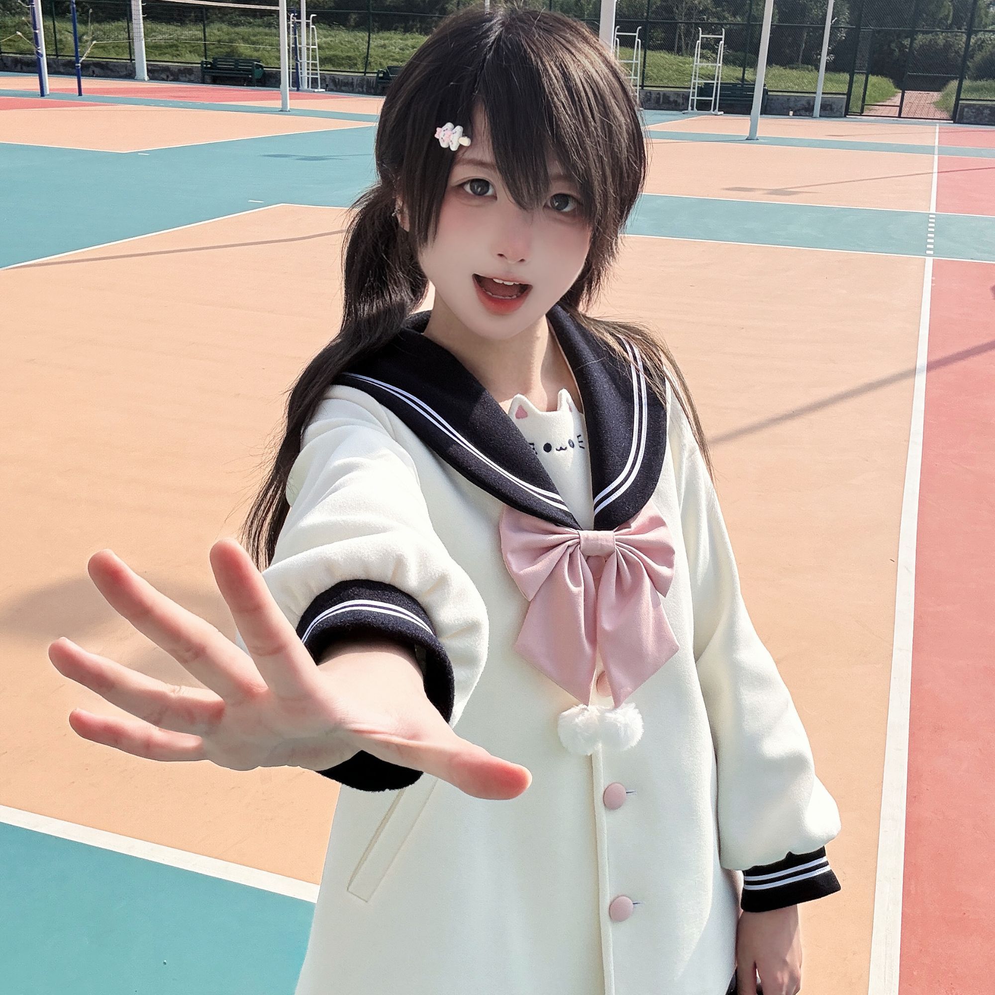 小花猪K制服大衣日系秋冬小猫物语厚款学院风百褶外套jk毛呢外套