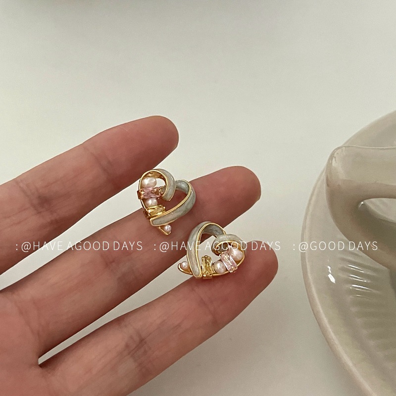 足银玻璃耳饰 足银玻璃耳饰小众镂空爱心耳环几何线条气质设计高