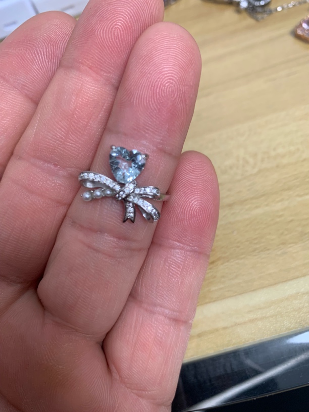 天然海蓝宝戒指925银镶嵌轻奢时尚银色精致甜美