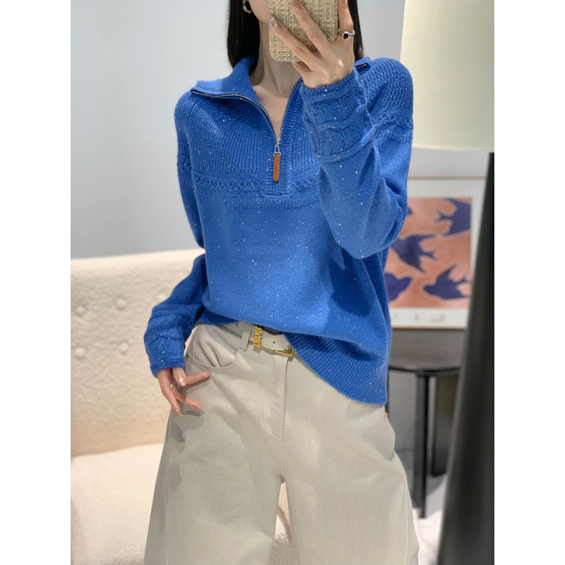 【晴晴精选】针织波点厚款秋冬女装时尚提花百搭插肩袖羊毛衫B191#