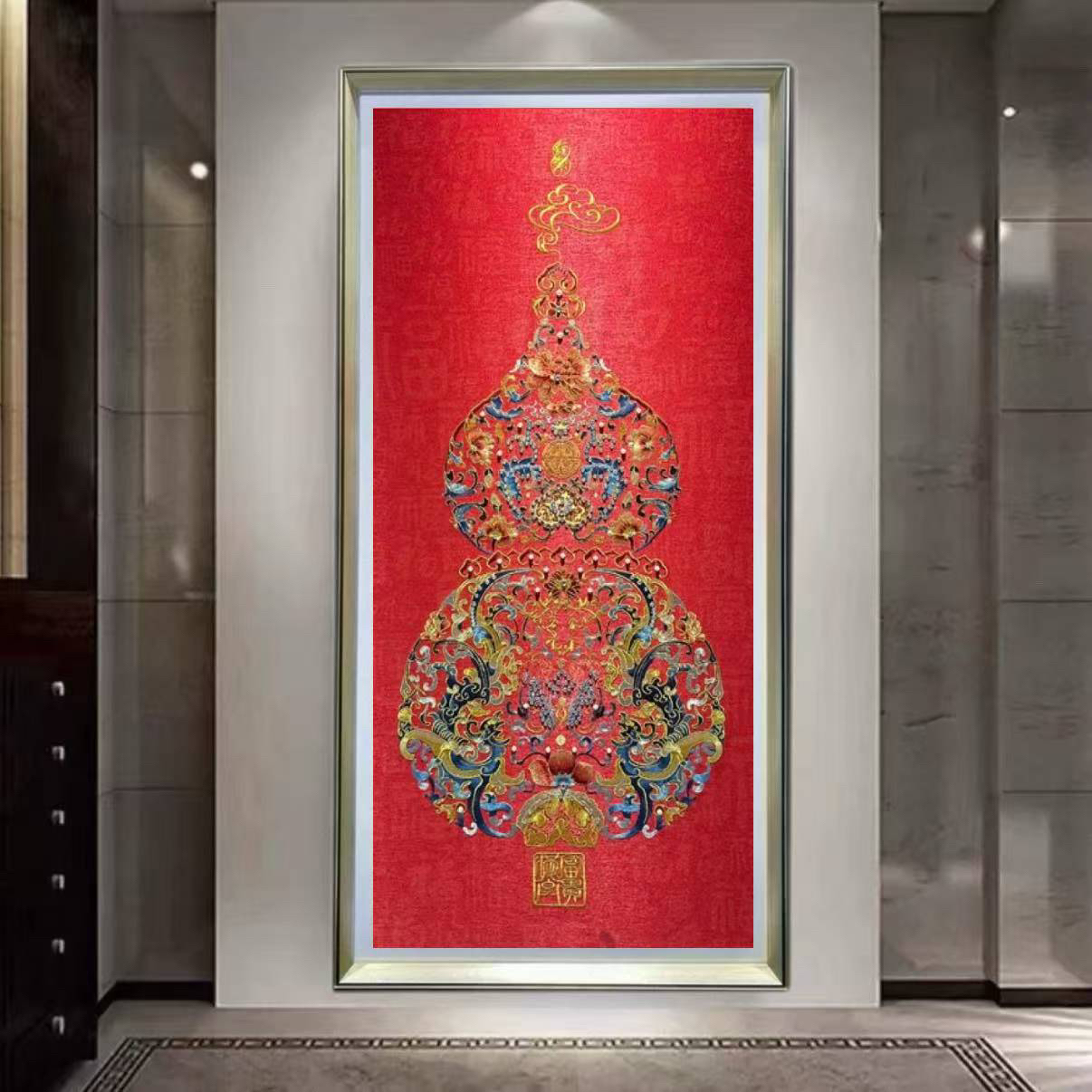 经典款福禄葫芦新中式玄关走廊过道手工钉珠高端刺绣喜庆装饰挂画