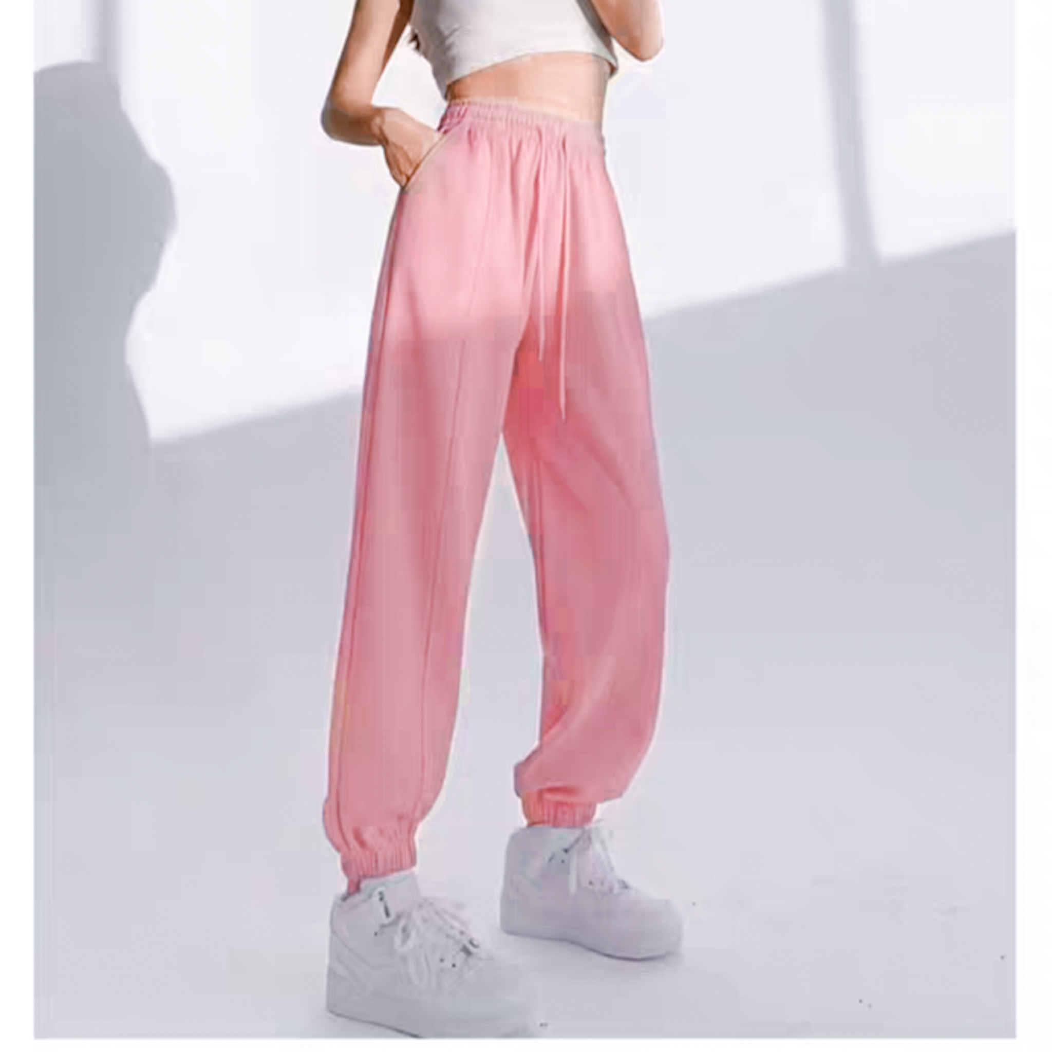 6022粉色运动裤子女春秋款宽松束脚休闲卫裤