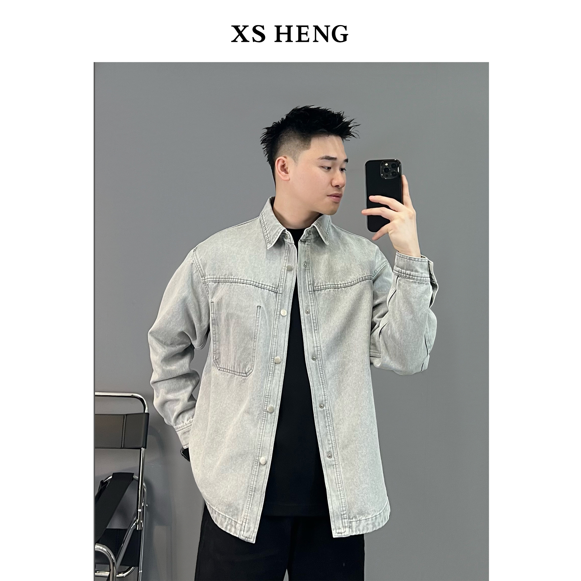 春季清/新款休闲韩版上衣男士假口袋高级设计牛仔夹克衬衣#5506